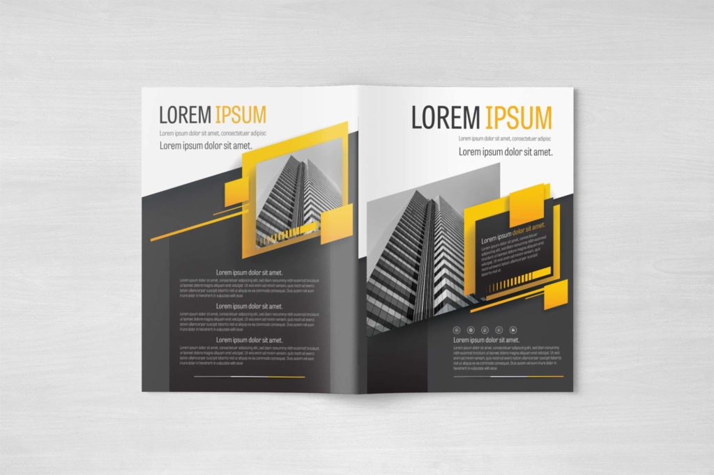 A4 Business Brochure Modern Design Layout Template with Yellow and Gray Accents