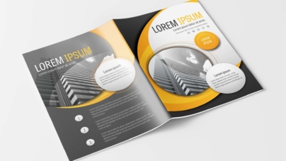 A4 Yellow and Gray Curve Business Brochure Layout Design