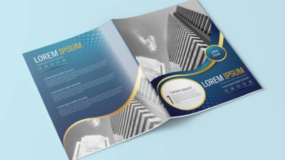 A4 Blue and Gold Circle Design Element Brochure Layout Template