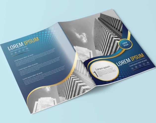 A4 Blue and Gold Circle Design Element Brochure Layout Template