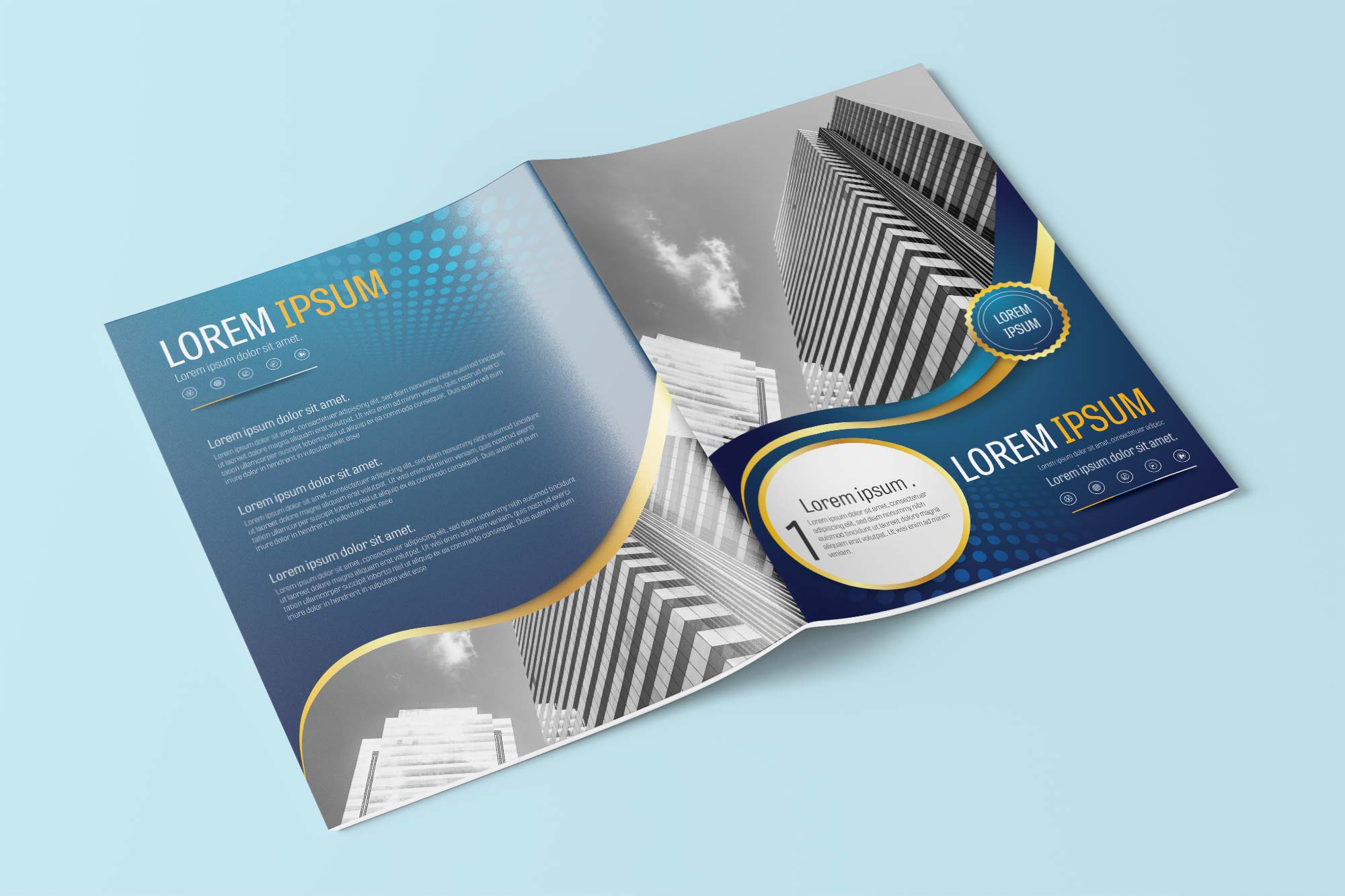 A4 Blue and Gold Circle Design Element Brochure Layout Template