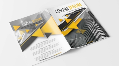 A4 Yellow and Gray Triangle Design Element Business Brochure Layout Template