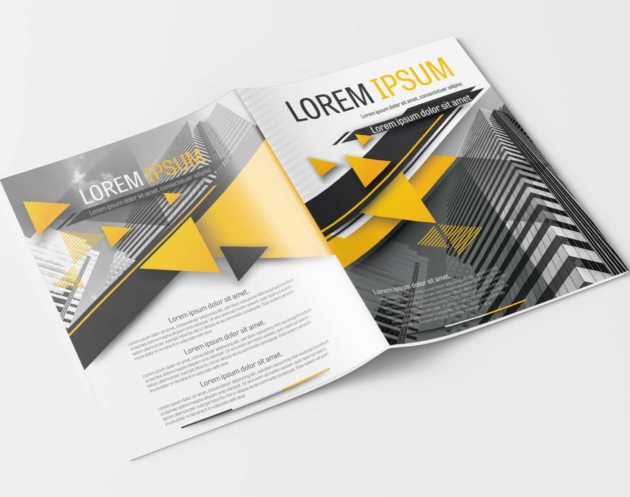 A4 Yellow and Gray Triangle Design Element Business Brochure Layout Template