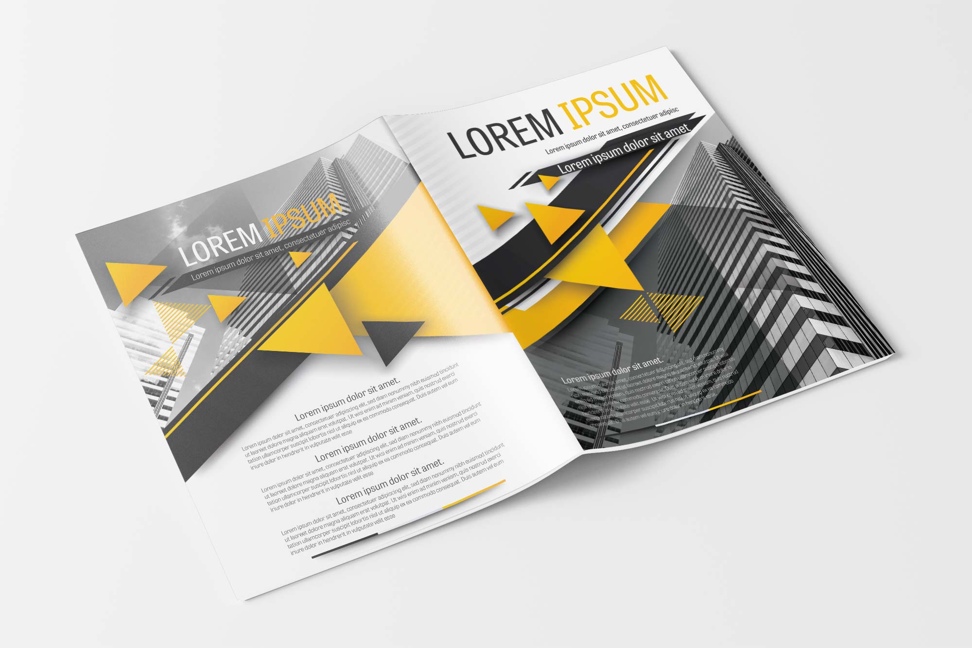 A4 Yellow and Gray Triangle Design Element Business Brochure Layout Template