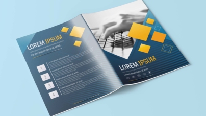 A4 Blue and Yellow Business Brochure Layout Template