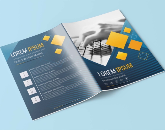 A4 Blue and Yellow Business Brochure Layout Template