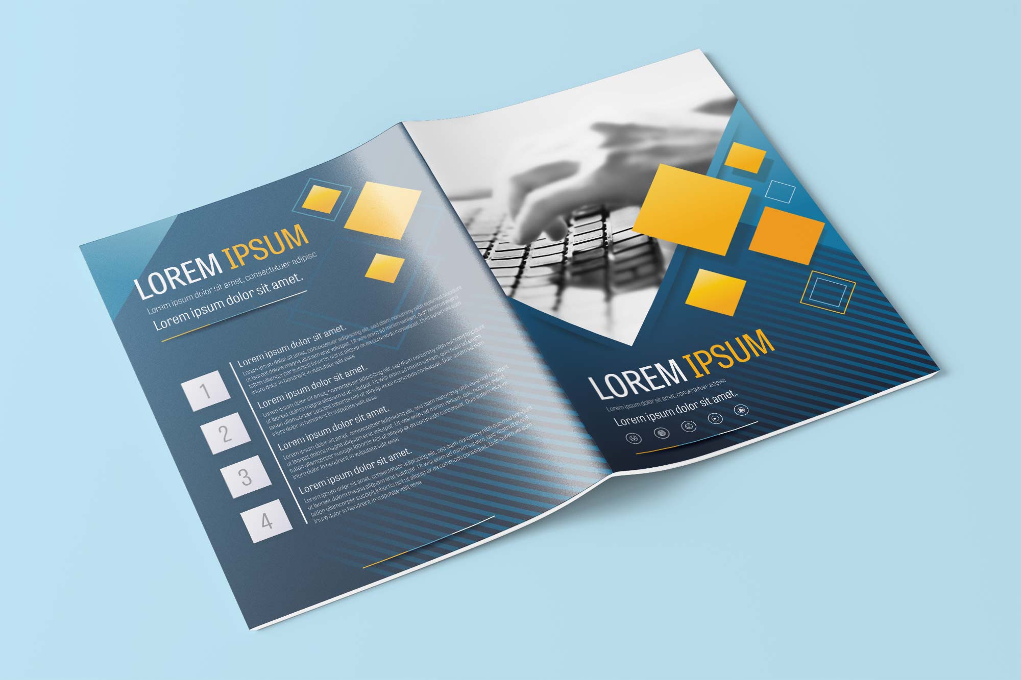 A4 Blue and Yellow Business Brochure Layout Template