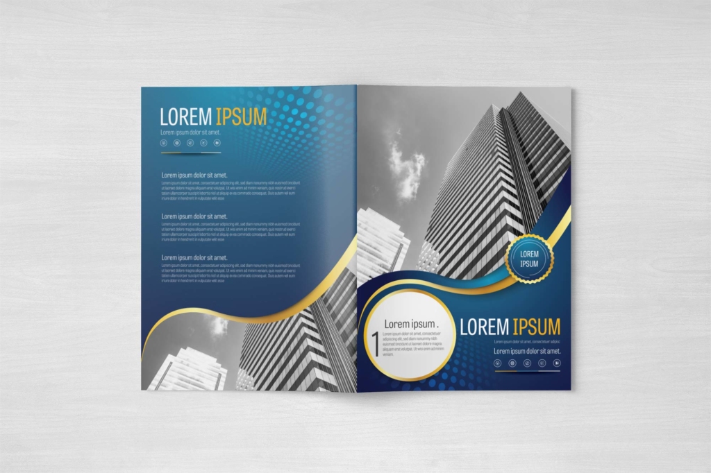 A4 Blue and Gold Circle Design Element Brochure Layout Template