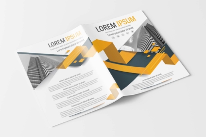 A4 Yellow and Gray Rectangle Modern Design Element Business Brochure Layout Template