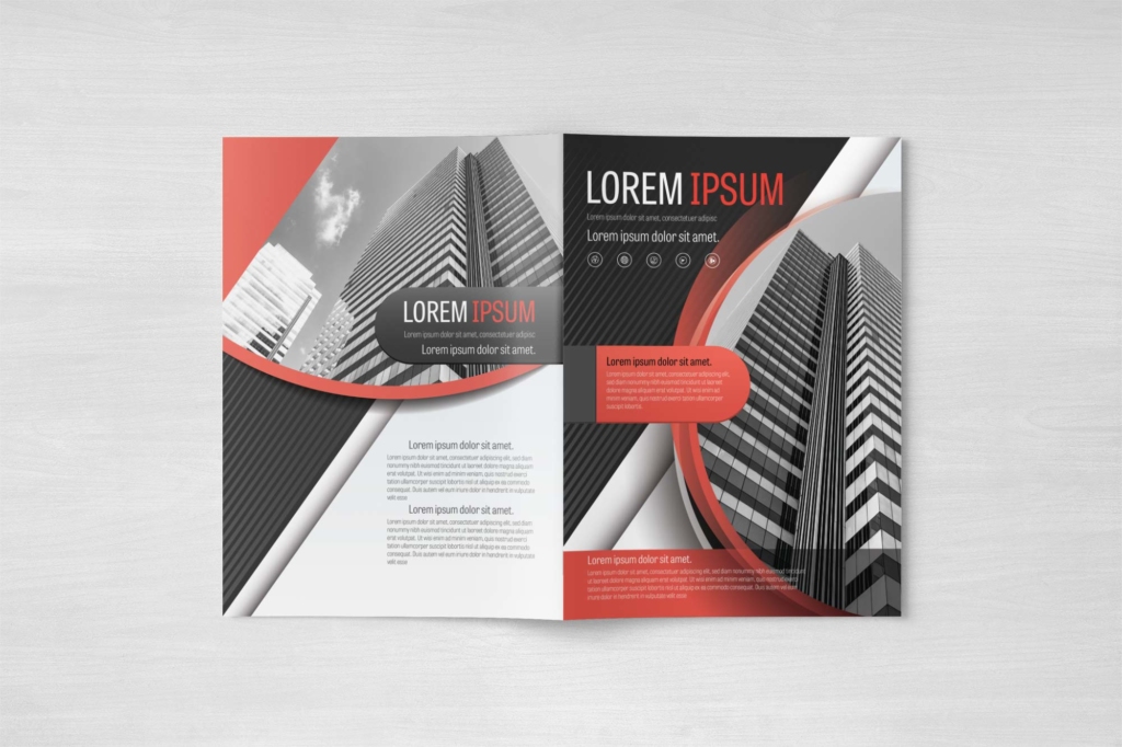 A4 Gray and Red Curve Design Business Brochure Layout Template