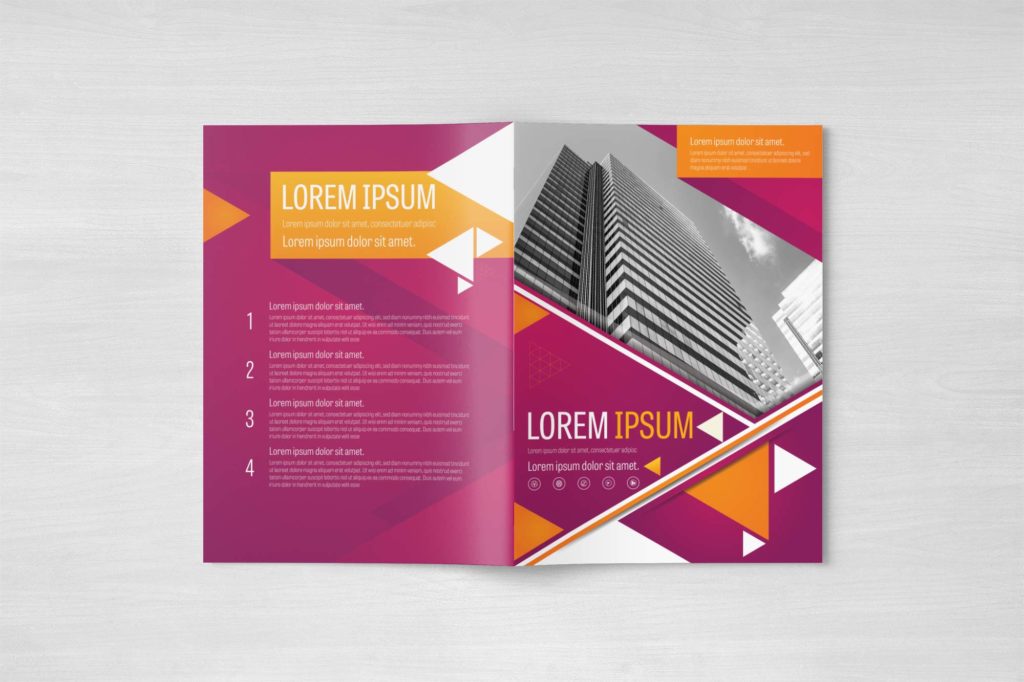 Free Pink and Yellow Creative Design Layout Company Brochure Template