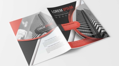 A4 Gray and Red Curve Design Business Brochure Layout Template