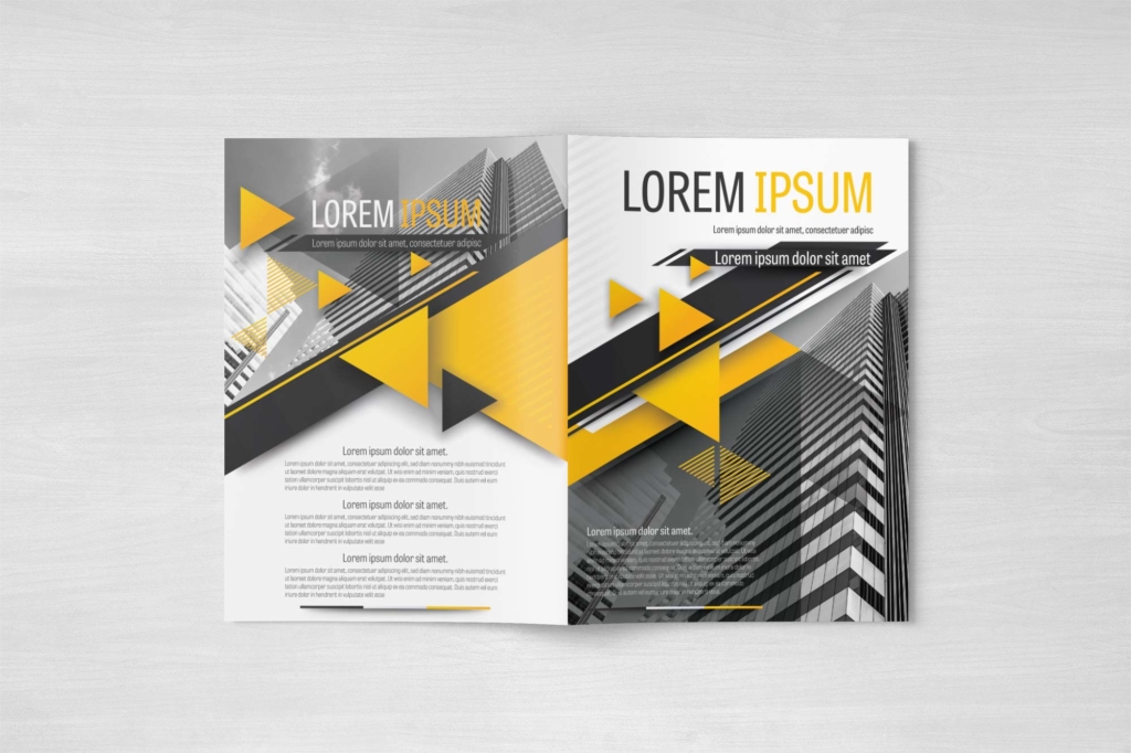 A4 Yellow and Gray Triangle Design Element Business Brochure Layout Template