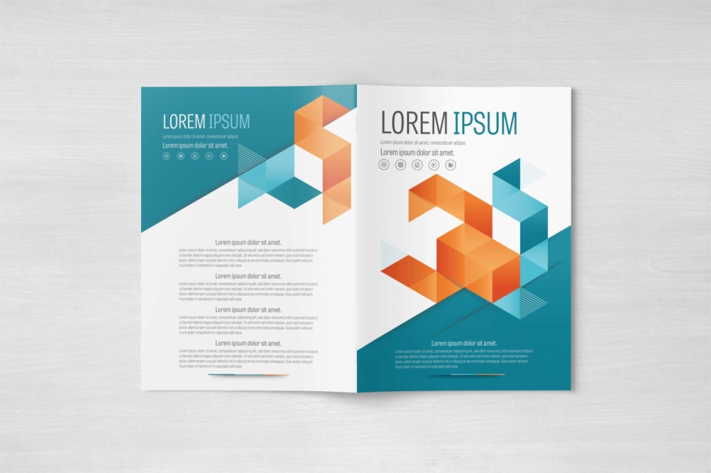 Free A4 Blue and Orange Business Brochure Layout Template