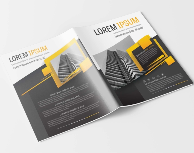 A4 Business Brochure Modern Design Layout Template with Yellow and Gray Accents