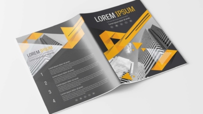 A4 Gray and Yellow Modern Element Design Brochure Layout Template