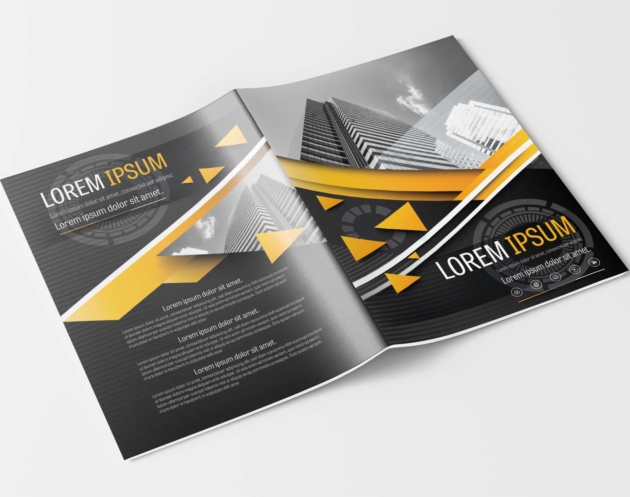 A4 Gray and Yellow Modern Triangle Design Element Brochure Template