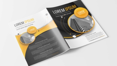A4 Yellow and Gray Circle Modern Design Element Business Brochure Template