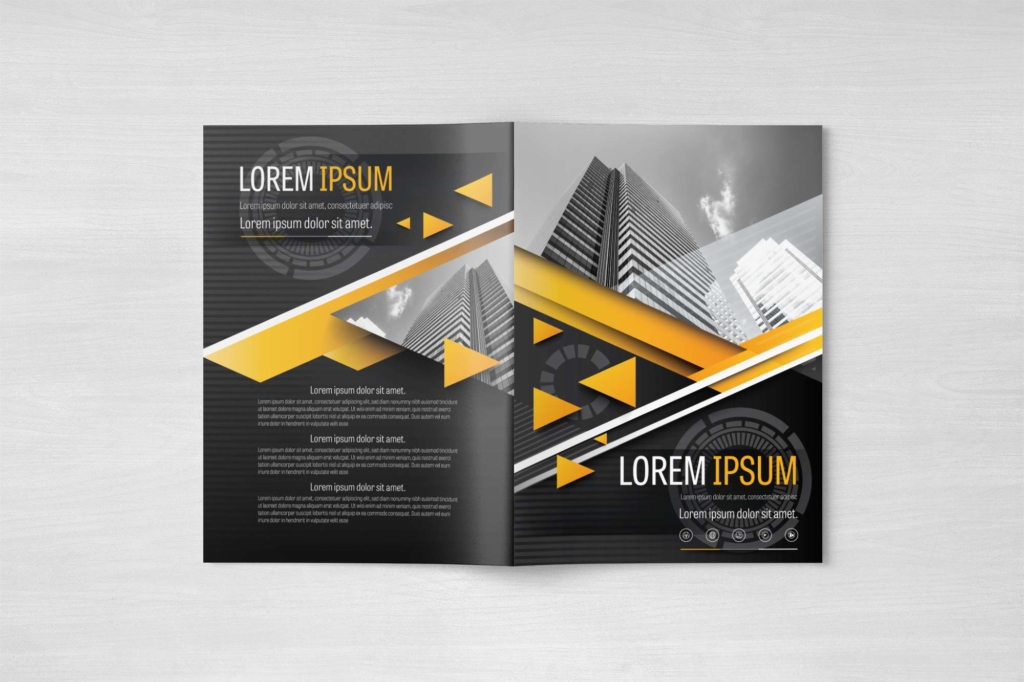 A4 Gray and Yellow Modern Triangle Design Element Brochure Template