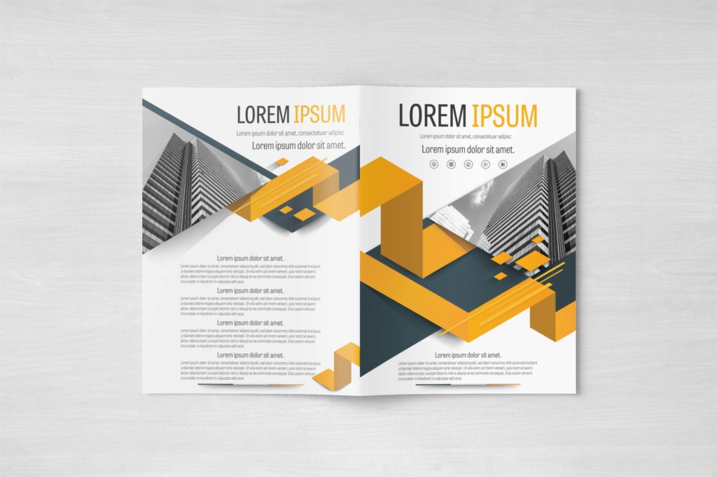 A4 Yellow and Gray Rectangle Modern Design Element Business Brochure Layout Template