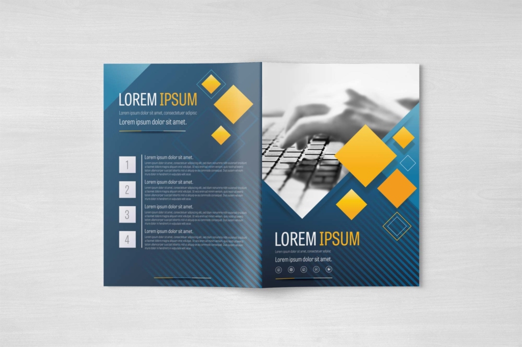 A4 Blue and Yellow Business Brochure Layout Template