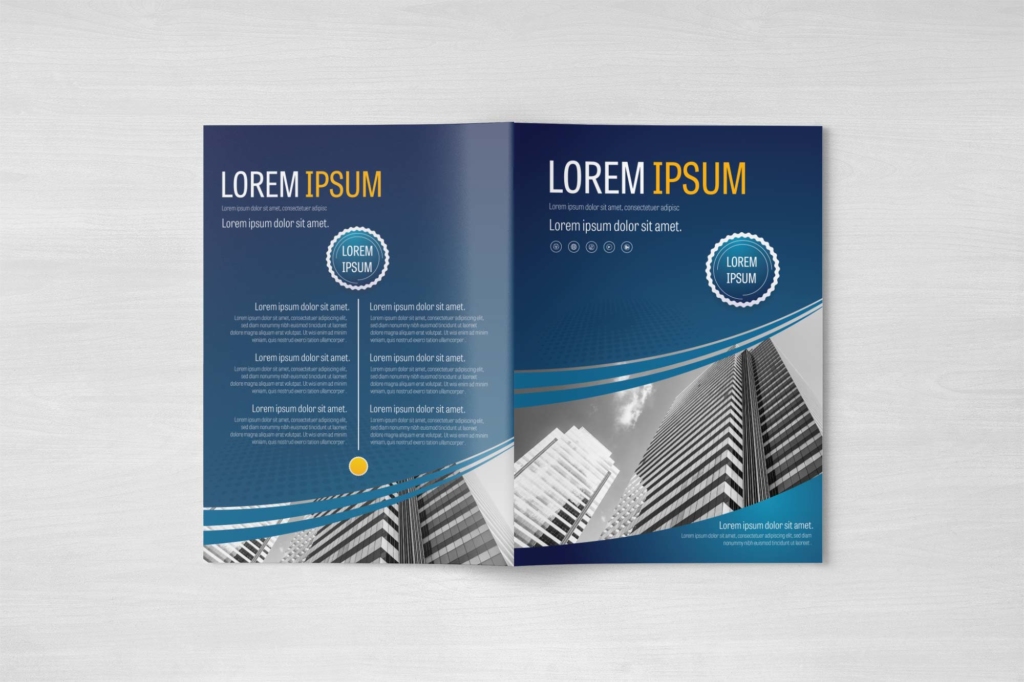 Free Company Brochure Design Template with Blue Accents