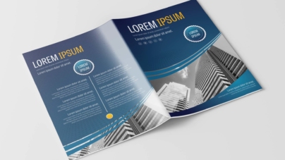 Free Company Brochure Design Template with Blue Accents