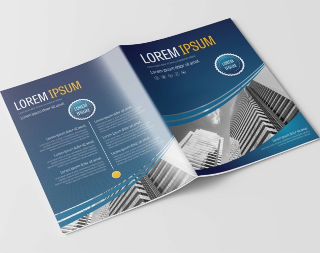 Free Company Brochure Design Template with Blue Accents