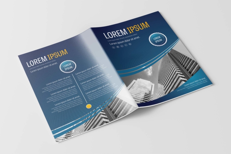 Free Company Brochure Design Template with Blue Accents