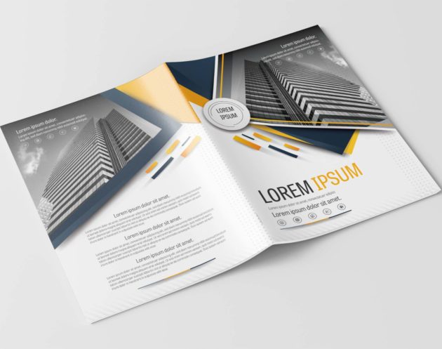 Free Vector Company Brochure Design Template with Gray and Yellow