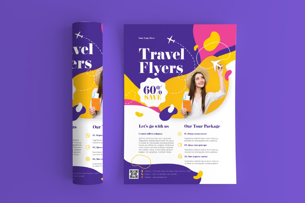 Free InDesign Purple Travel Flyers Templates