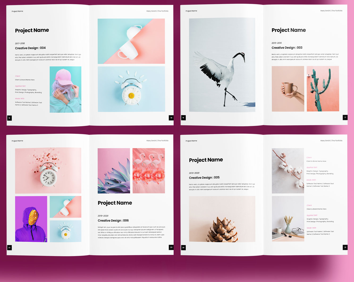 Free Pink Portfolio Templates InDesign
