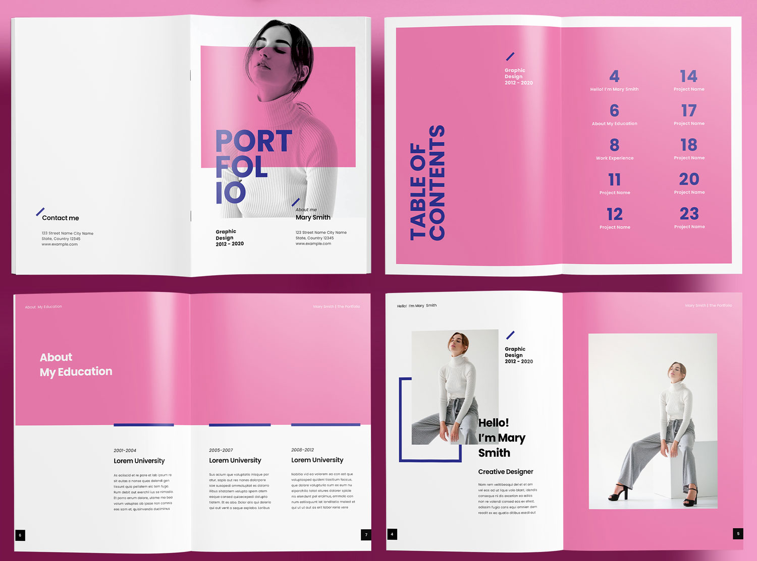 Free Pink Portfolio Templates InDesign