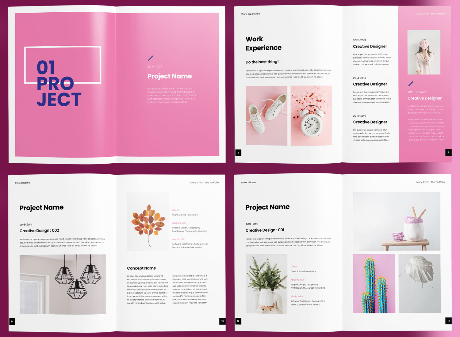 Free Pink Portfolio Templates InDesign