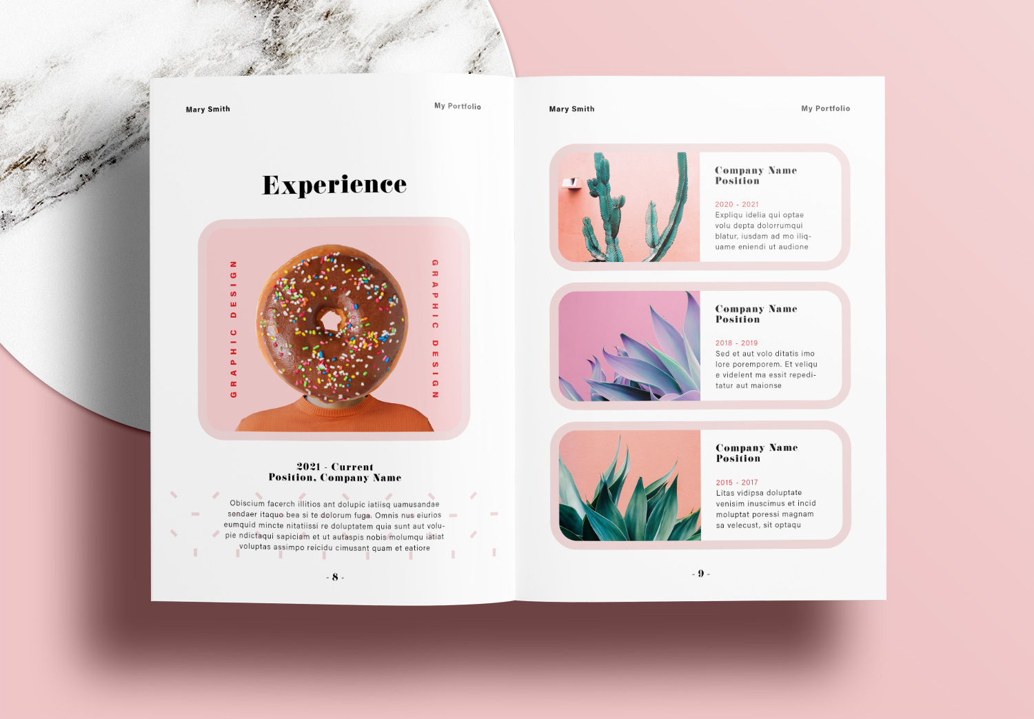 Free Portfolio Layout Templates with Pink and Red Accents