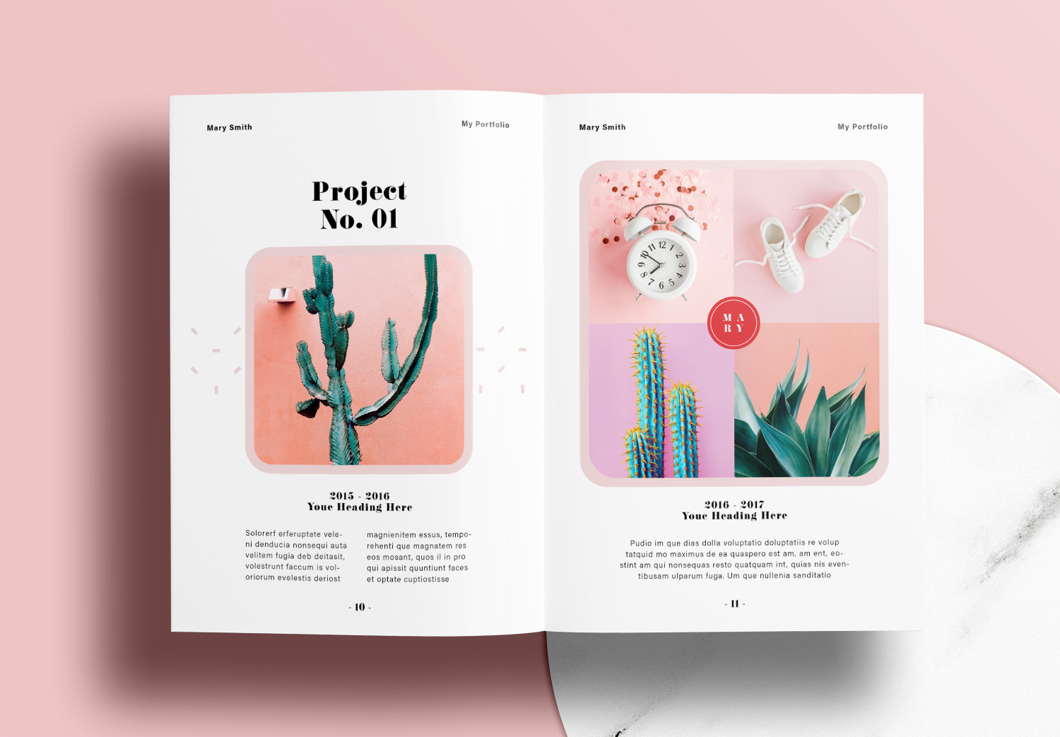 Free Portfolio Layout Templates with Pink and Red Accents