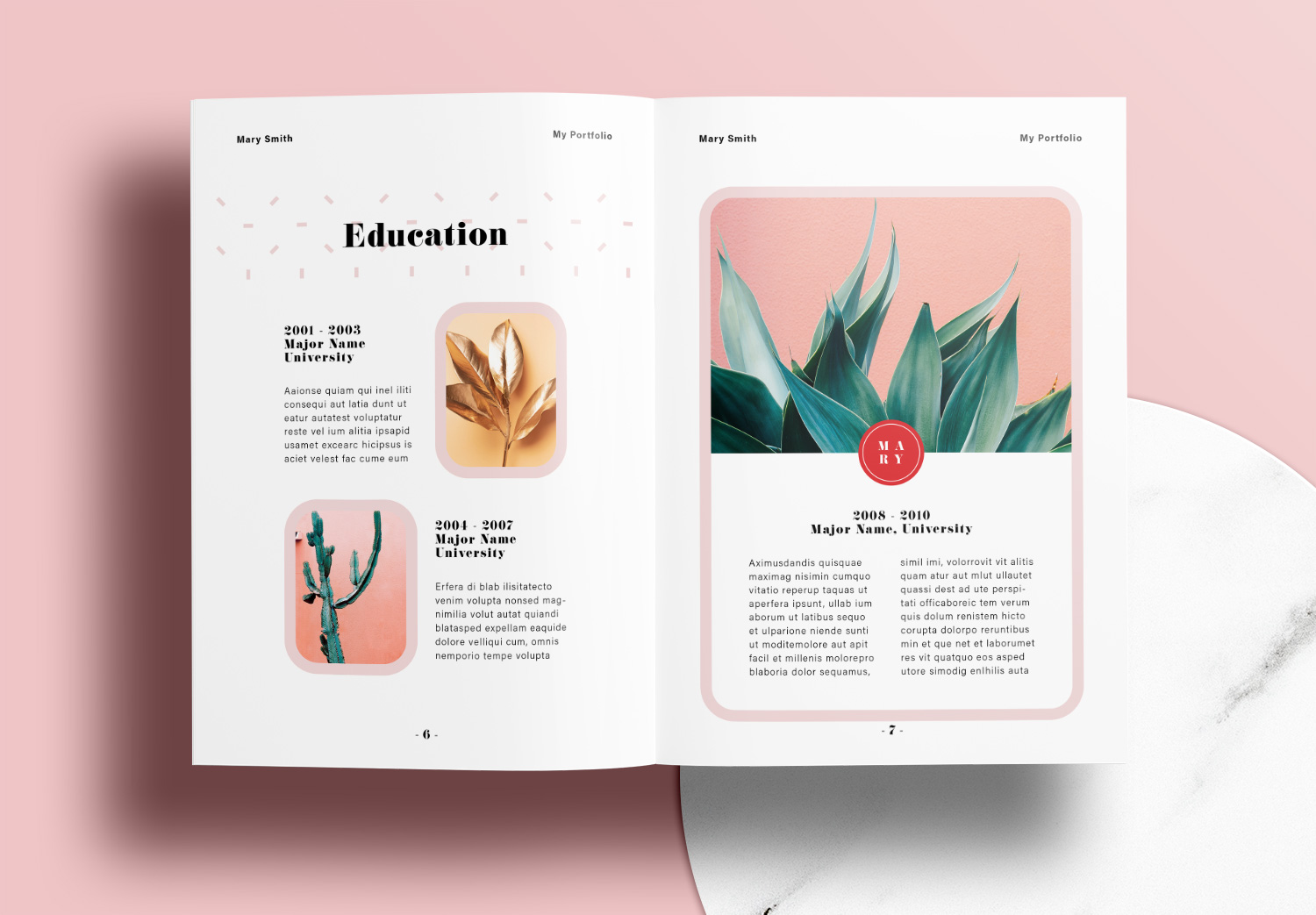 Free Portfolio Layout Templates with Pink and Red Accents