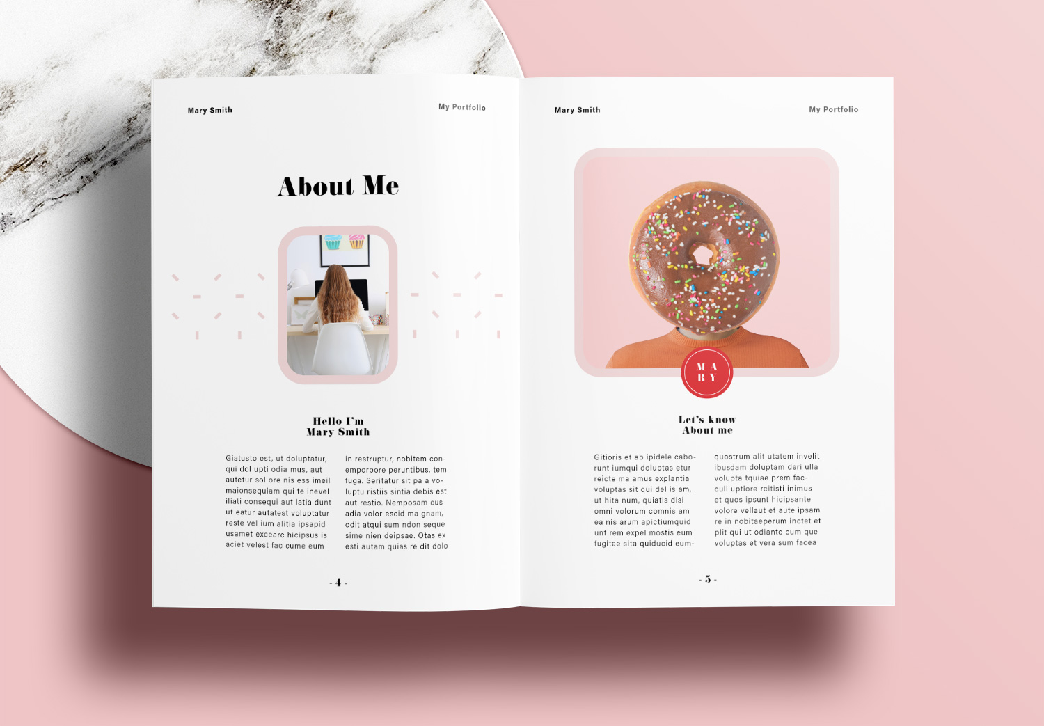 Free Portfolio Layout Templates with Pink and Red Accents