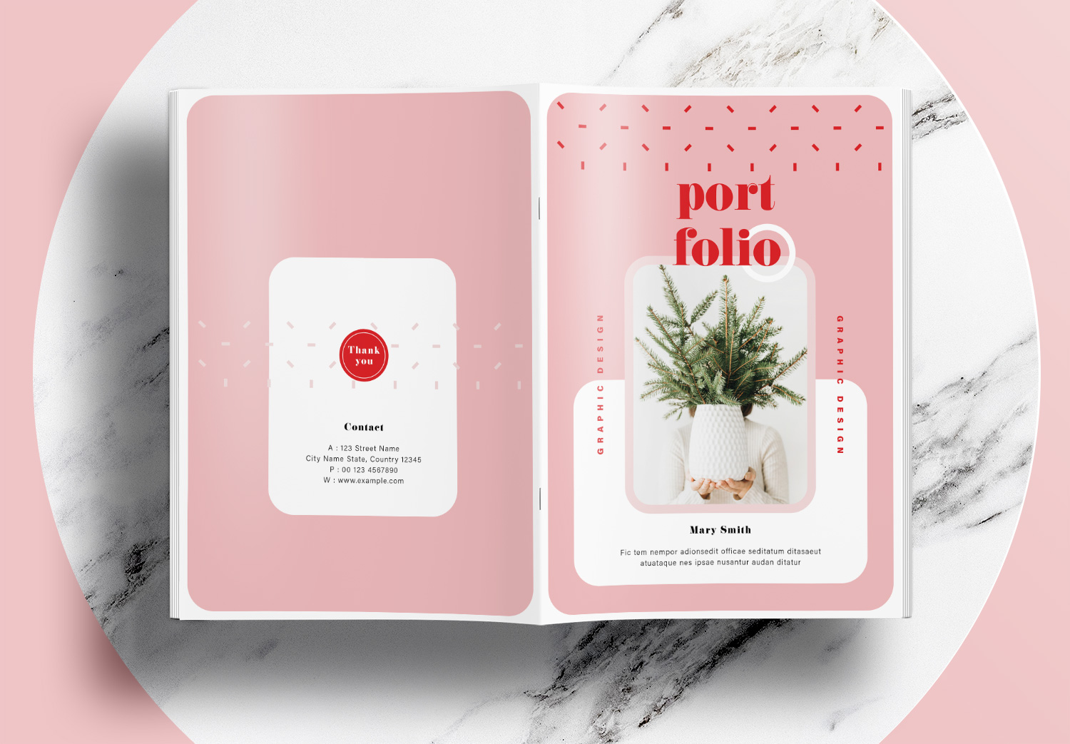 Free Portfolio Layout Templates with Pink and Red Accents