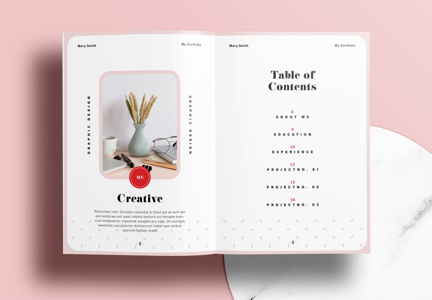 Free Portfolio Layout Templates with Pink and Red Accents