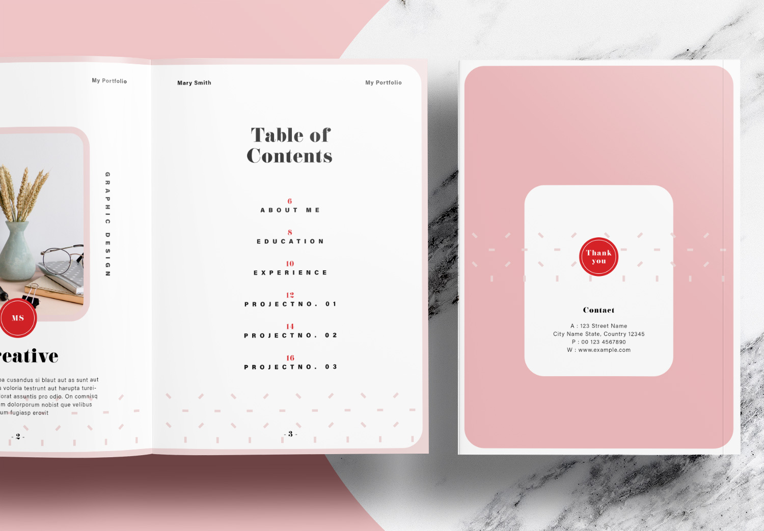 Free Portfolio Layout Templates with Pink and Red Accents