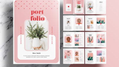 Free Portfolio Layout Templates with Pink and Red Accents