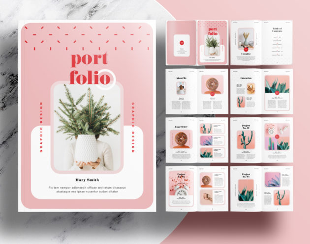 Free Portfolio Layout Templates with Pink and Red Accents