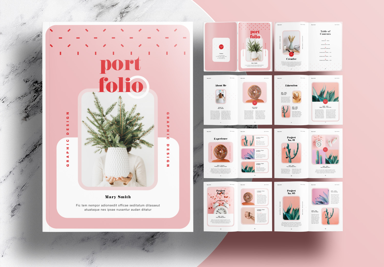 Free Portfolio Layout Templates with Pink and Red Accents