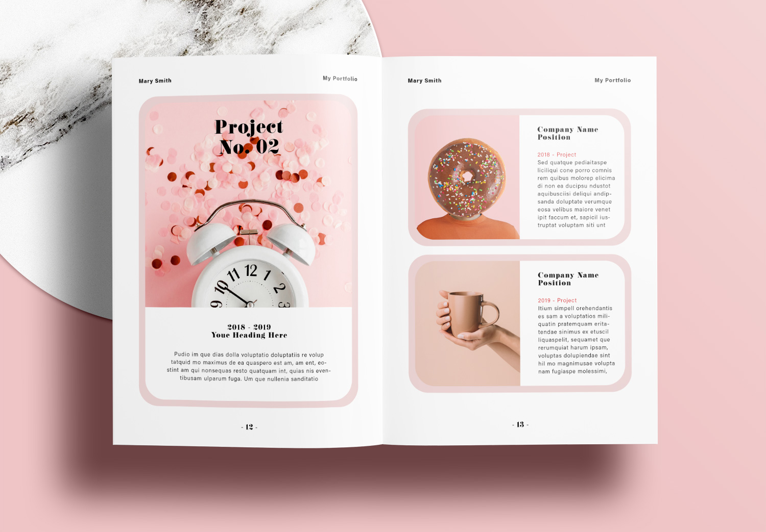 Free Portfolio Layout Templates with Pink and Red Accents