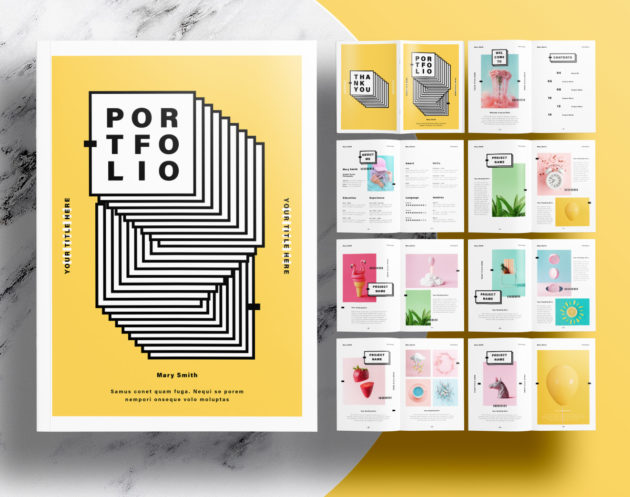 Free InDesign Portfolio Layout Templates with Yellow Accents