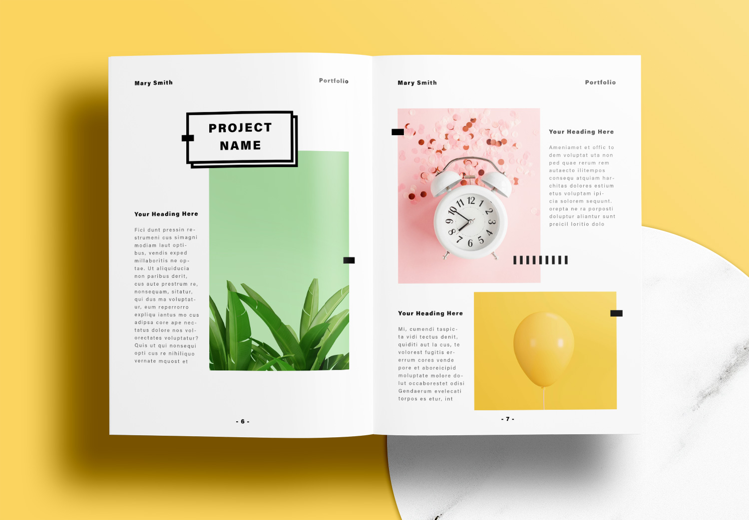 Free InDesign Portfolio Layout Templates with Yellow Accents