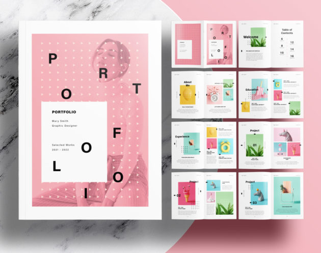 Free InDesign Portfolio Template with Pink Design Elements