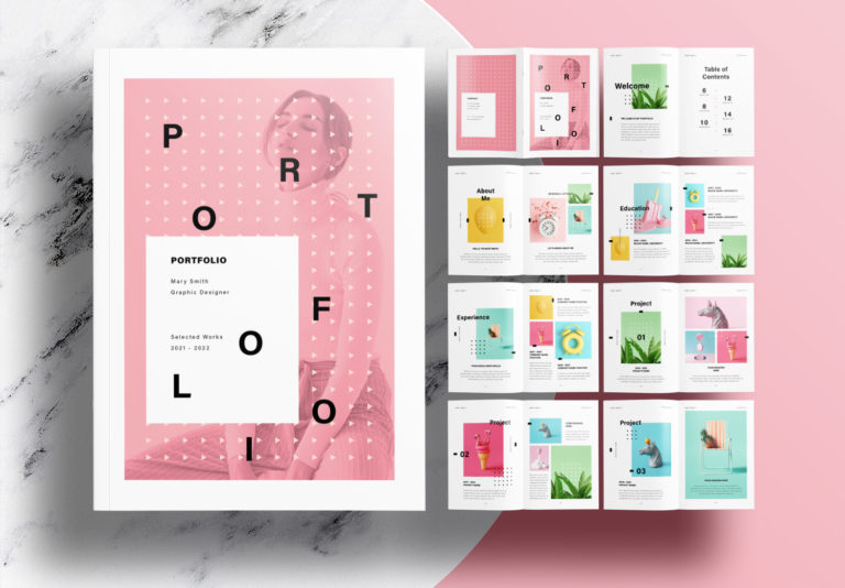 Free InDesign Portfolio Template with Pink Design Elements