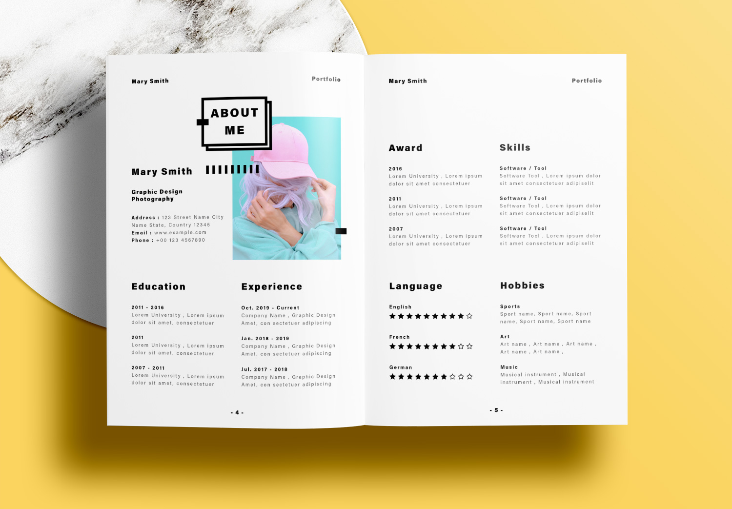 Free InDesign Portfolio Layout Templates with Yellow Accents